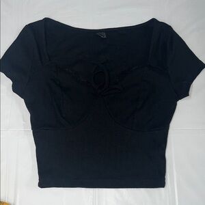 Shein - Black Sweatheart Neckline with tie Top - XS